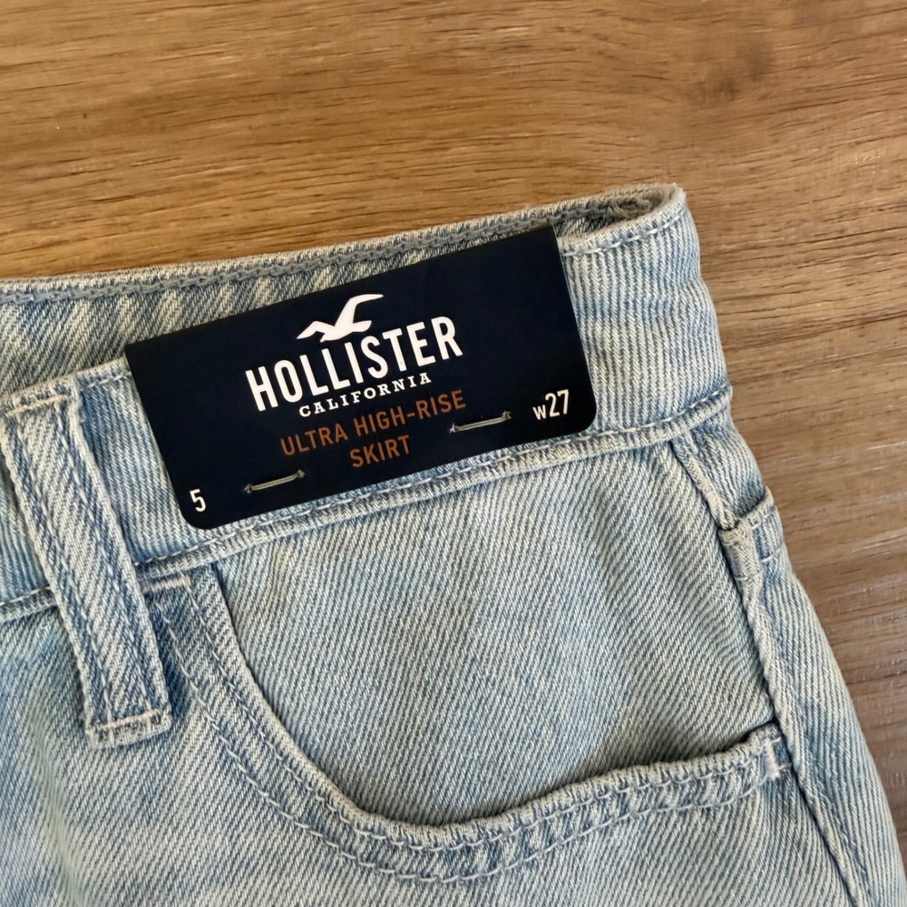 Hollister Ultra High-Rise Ruffle Denim Skirt Light Wash Raw Hem Size 5 W27 NWT - Picture 4 of 8